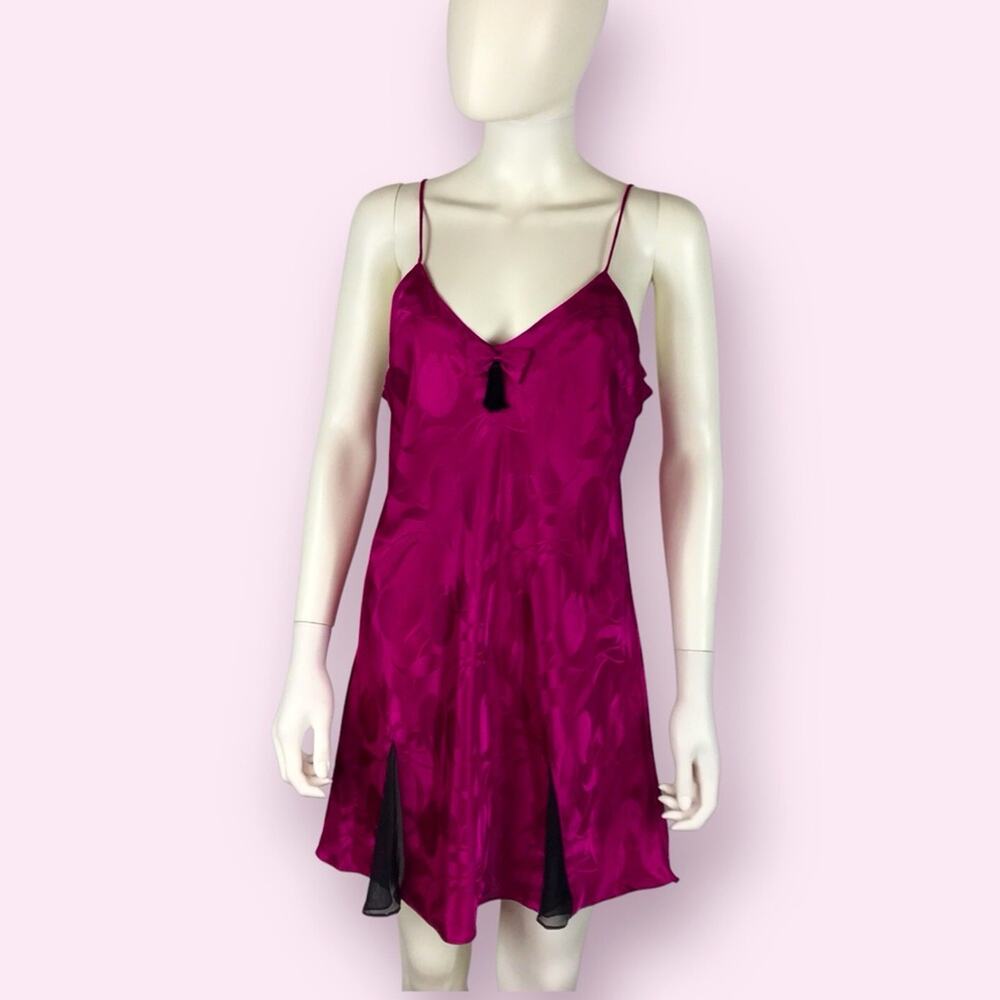 Victoria's Secret Satin Nightgown Gold Label Fuchsia Pink Black 90s